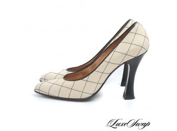 STUNNING CASADEI MADE IN ITALY PALE CREAM NAPPA LEATHER QUILTED LATTICE PUMPS 9