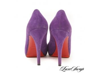 OMG : AUTHENTIC AND LIKE NEW CHRISTIAN LOUBOUTIN AMETHYST SUEDE STILETTO PLATFORM PUMPS 37.5
