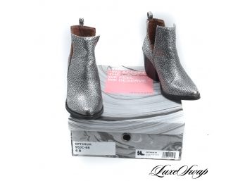 ADORABLE! LIKE NEW IN BOX JEFFREY CAMPBELL CROMWELL OPTIMUM SILVER PEBBLED LEATHER SPLIT SIDE BOOTIES 6