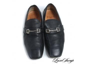 ESSENTIALS : AUTHENTIC GUCCI MADE IN ITALY MENS BLACK GRAINED LEATHER HORSEBIT LOAFERS 8