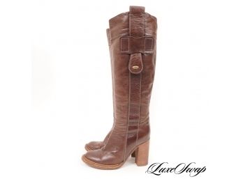 BOHO LUXE : AUTHENTIC CHLOE MADE IN ITALY TUMBLED CHOCOLATE BROWN LEATHER KNEE HIGH BOOTS 36.5