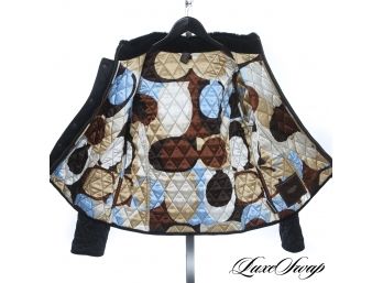CUTE LEVEL 12 : AUTHENTIC COACH BLACK QUILTED STROLLER COAT WITH GENUINE FUR COLLAR AND PSYCHEDELIC LINING XL