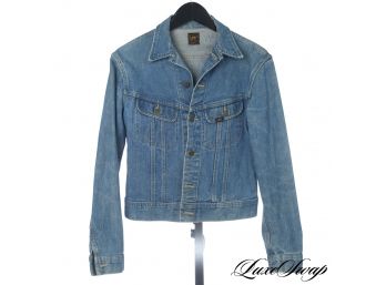 THE ULTIMATE COOL : VINTAGE 1980S LEE MADE IN USA FADED WASHED DENIM PATO TRUCKER RIDER JACKET