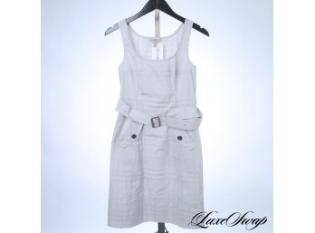 SUMMER PARTIES ARE COMING : LIKE NEW AND AUTHENTIC BURBERRY PEARL GREY JACQUARD TARTAN BELTED UNLINED DRESS 6