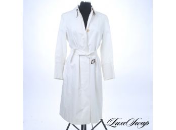 PURE ELEGANCE : AUTHENTIC BURBERRY LONDON MODERN ARCTIC WHITE POPLIN BELTED TRENCH COAT