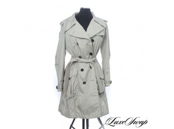 SUPER RECENT, EXPENSIVE, AND LIKE NEW AUTHENTIC BURBERRY BEIGE MICROFIBER BELTED TARTAN LINED LONG COAT 12