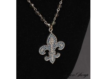 AUTHENTIC AND LIKE NEW TOMMASSINI SILVER METAL BEADED NECKLACE WITH CRYSTAL FLEUR DE LYS PENDANT