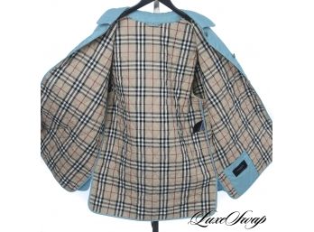 THE ONE EVERYONE WANTS : AUTHENTIC BURBERRY ICE BLUE QUILTED FULL TARTAN LINED STROLLER COAT WOMENS XL