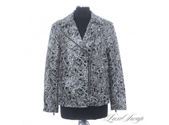 TOTAL SMOKESHOW : BRAND NEW WITHOUT TAGS MICHAEL KORS BLACK LEATHER CHAIN PRINT MOTORCYCLE JACKET XS