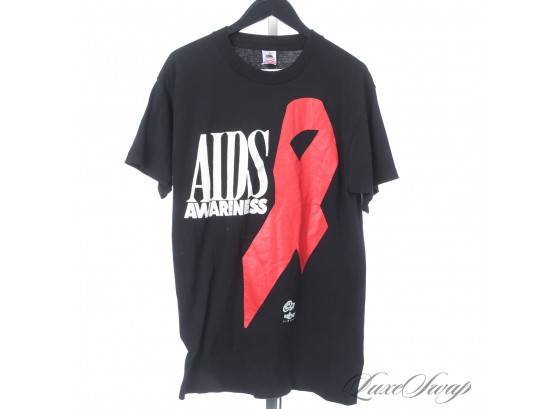RARE MINT VINTAGE 1994 BLACK SINGLE STITCH MADE IN USA AIDS AWARENESS TEE SHIRT FRUIT OF THE LOOM L