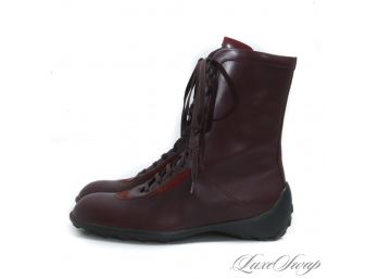 WINTERPROOF : LIKE NEW TODS MADE IN ITALY WINE LEATHER GOMMINI SOLE SPEEDHOOK BOOTS 39