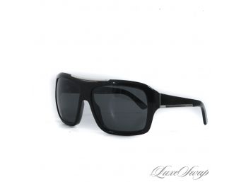MOST WANTED : AUTHENTIC PRADA SPR 13L MADE IN ITALY BLACK GLOSS SILVER LOGO ARM SHIELD SUNGLASSES