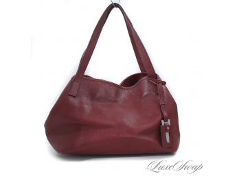 GREAT COLOR : MAXMARA MADE IN ITALY SOFT TUMBLED WINE LEATHER SLOUCHY DOUBLE STRAP TOTE BAG