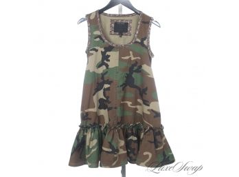 WOW THIS IS CUTE : LIKE NEW MARC JACOBS GREEN ARMY CAMOUFLAGE TRAPEZE DROP WAIST FLOUNCE DRESS 2