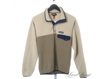MOST WANTED PATAGONIA SYNCHILLA FLEECE PILE TRIPLE TONE TAN COFFEE BLUE T-SNAP POPOVER XS