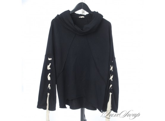 THE ULTIMATE SWADDLE : LIKE NEW POL BLACK OVERSIZED RINGSPUN WHIPSTITCH LACED HUGE HOODIE SWEATSHIRT L