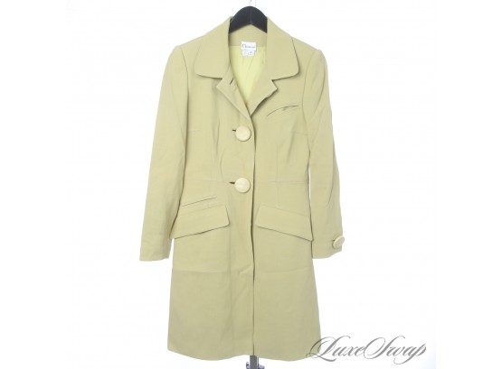 MAXIMUM DRAMA : VINTAGE CHRISTIAN DIOR GREEN WOOL LONG DUSTER COAT WITH GIGANTIC BUTTONS 6
