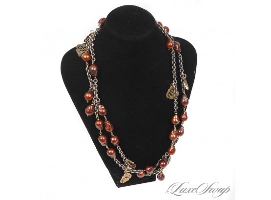 HEAVYWEIGHT QUALITY ANONYMOUS SILVER CHAIN NECKLACE WITH RUST COLORED PEARL SHAPED BEADS