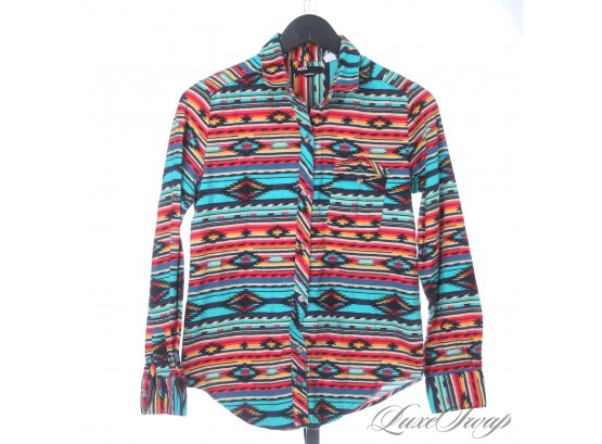 ALL ABOUT THIS VIBE : BDG VIBRANT TURQUOISE MULTI FLANNEL BRUSHED BOYFRIEND FIT BUTTON DOWN SHIRT S