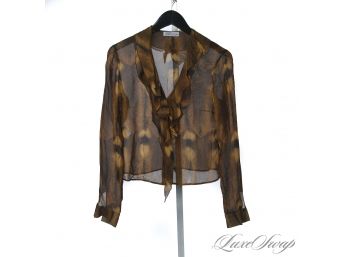 ETHEREAL BEAUTY : GENNY MADE IN ITALY 100 SILK ANIMAL PRINT RUFFLED CHIFFON BLOUSE 8
