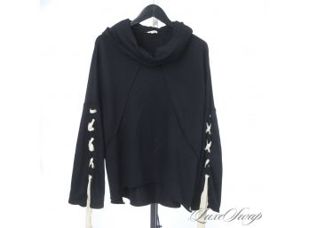 THE ULTIMATE SWADDLE : LIKE NEW POL BLACK OVERSIZED RINGSPUN WHIPSTITCH LACED HUGE HOODIE SWEATSHIRT L