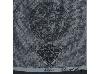 AUTHENTIC AND BRAND NEW VERSACE MADE IN ITALY GREY BLACK HUGE GREEK KEY MEDUSA SHAWL WRAP SCARF