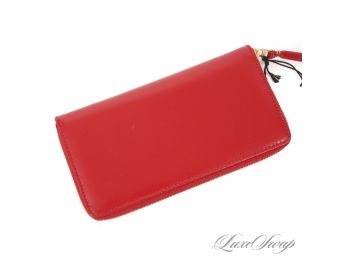 BRAND NEW IN BOX COMME DES GARCONS RUBY RED SMOOTH LEATHER ZIPAROUND CLUTCH WALLET