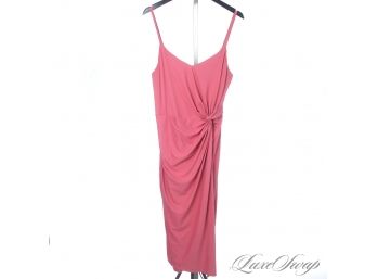 BRAND NEW WITH TAGS NINE BRITTON VIVIENNE MIDI RUCHED SLINKY CORAL PINK STRETCH DRESS L