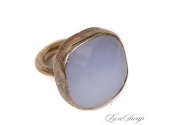 HUGE! .925 STERLING SILVER HALLMARKED FACETED 1' WIDE MOONSTONE RING