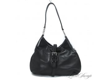 EXCEPTIONAL AND AUTHENTIC PRADA MADE IN ITALY BLACK NAPPA LEATHER ZIPPER DETAIL HOBO BAG