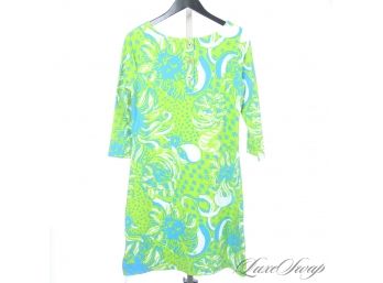 BRAND NEW WITHOUT TAGS LILLY PULITZER GREEN AND BLUE SEALIFE PRINT ALLOVER SACK DRESS M