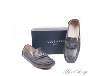 BRAND NEW IN BOX COLE HAAN WOMENS SHELBY MARINE BLUE SNAKESKIN PRINT MONOGRAM DRIVING LOAFERS 10