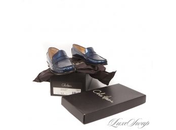 BRAND NEW IN BOX COLE HAAN WOMENS RYANN II BLUE METALLIC PATENT LEATHER PENNY LOAFERS 9.5