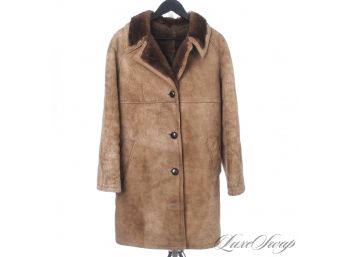 IMPRESSIVE AND EXPENSIVE : VINTAGE THE HUNTINGTON W.V. LEATHER CO. TOASTED SHEARLING FUR LONG LEATHER COAT