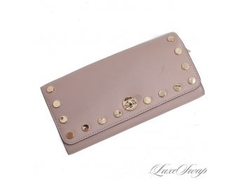 BRAND NEW UNUSED MICHAEL KORS PEACH INFUSED TAN GOLD STUDDED CLUTCH WALLET