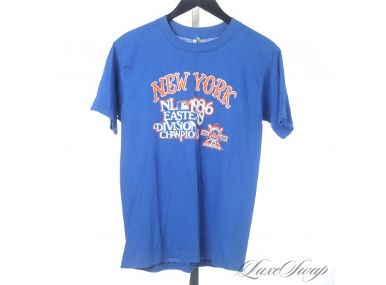 LETS GO METS! VINTAGE 1980S TRENCH MADE IN USA 1986 NEW YORK METS DIVISION CHAMPS SINGLE STITCH TEE SHIRT L