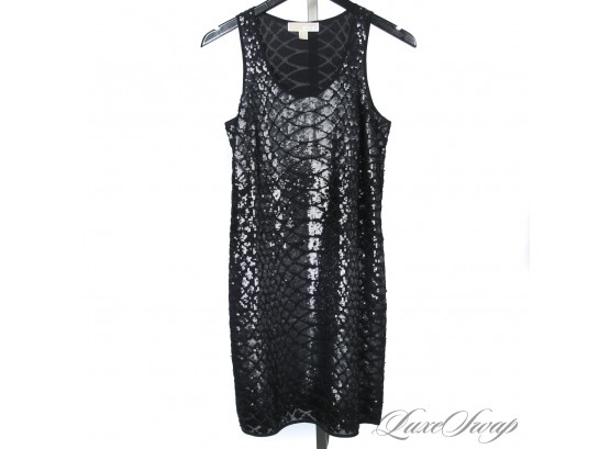 VIXENS I AM LOOKING AT YOU : LIKE NEW MICHAEL KORS BLACK SEQUIN EMBROIDERED SNAKE PRINT DISCO DRESS XS