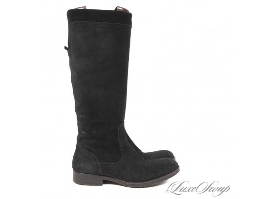 PERFECT WITH JEANS : VERA WANG LAVENDER MADE IN ITALY BLACK SUEDE SIDE ZIP TALL BOOTS 5.5