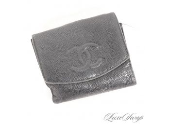 AUTHENTIC CHANEL MADE IN FRANCE BLACK CAVIAR LEATHER CC LOGO DOUBLE SIDED WALLET - READ