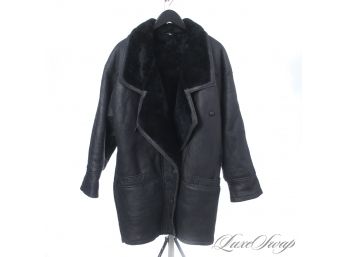 WINTERPROOF AND HEAVYWEIGHT : WOMENS ANDREW MARC MADE IN ARGENTINA BLACK FULL SHEEPSKIN SHEARLING COAT M