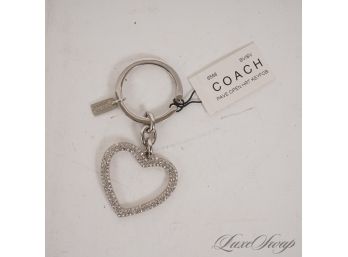 BEAUTIFUL : BRAND NEW WITH TAGS COACH SILVER OPEN HEART FULL PAVE CRYSTAL KEY RING