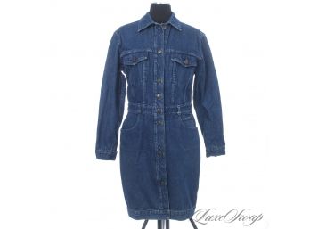 RARE VINTAGE 1990S MICHAEL KORS COLLECTION MADE IN ITALY DENIM WASHED SHOP COAT DRESS 12