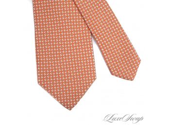 BRAND NEW WITH TAGS $190 AUTHENTIC SALVATORE FERRAGAMO MADE IN ITALY ORANGE LINKED BIT SILK TIE