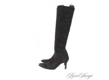 NOW THESE ARE HOT : STUART WEITZMAN BLACK SUEDE STRETCH STILETTO HEEL BOOTS 5.5