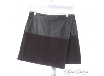 OMG THAT MSRP! BRAND NEW WITH TAGS $698 ALICE & OLIVIA CHOCOLATE BROWN SPLIT LEATHER SUEDE SKIRT 4