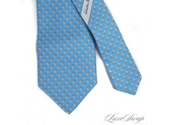 BRAND NEW WITH TAGS AUTHENTIC SALVATORE FERRAGAMO MADE IN ITALY AZZURRO BLUE YACHT SILK TIE