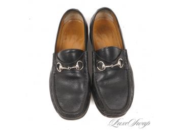 WE CALL EM 'DEAL SLEDS' : AUTHENTIC MENS GUCCI MADE IN ITALY BLACK LEATHER HORSEBIT LOAFERS 9