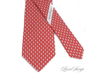 BRAND NEW WITH TAGS AUTHENTIC SALVATORE FERRAGAMO MADE IN ITALY RED YACHT SHIP MENS SILK TIE