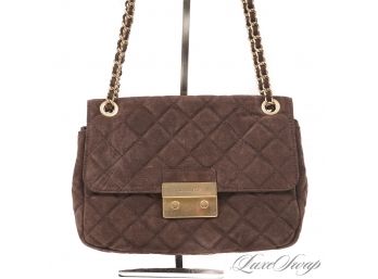 LIKE NEW AND VIRTUALLY UNUSED AUTHENTIC MICHAEL KORS BROWN SUEDE QUILTED FLAP BAG