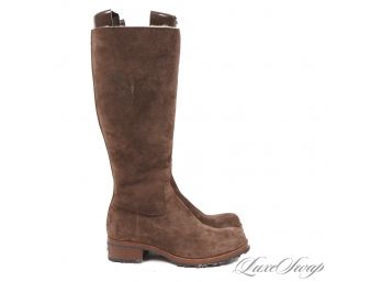 STORM READY : AUTHENTIC UGG AUSTRALIA BROWN SUEDE SHEEPSKIN LINED TALL BOOTS 5.5